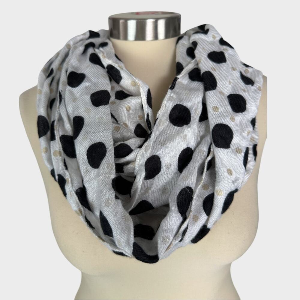 Cato One Size Infinity Scarf Polka Dot White Gold Black 19" x 66"